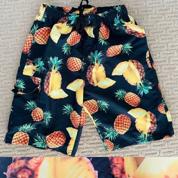 The Image NWT Designer Style PINEAPPLE PRINT Swim TRUNK Shorts Large - Picture 10 of 10